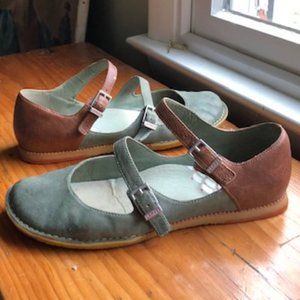 Camper double-strap Mary Janes in blue and brown